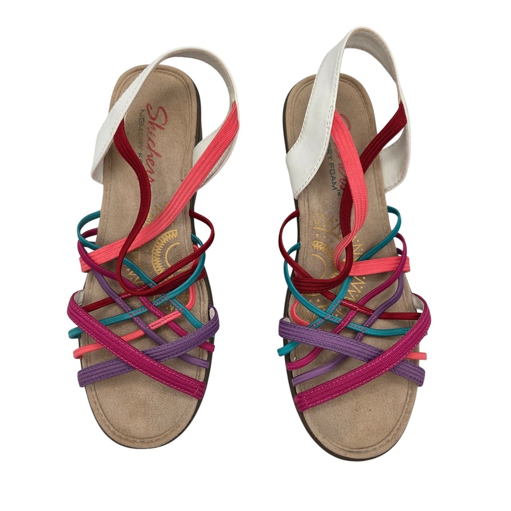 Skechers Rumblers Wild Child Multi Color Strappy Wedge Sandals Womens 7 white - Picture 2 of 8